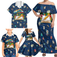 Personalized Hawaii Back To School Aloha Learning Family Matching Off Shoulder Maxi Dress and Hawaiian Shirt Retro Rainbow open Notebook with Pineapple and Hibiscus Flowers TS04 - Polynesian Pride