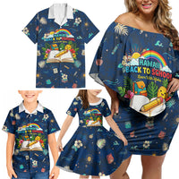 Personalized Hawaii Back To School Aloha Learning Family Matching Off Shoulder Short Dress and Hawaiian Shirt Retro Rainbow open Notebook with Pineapple and Hibiscus Flowers TS04 - Polynesian Pride