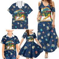 Personalized Hawaii Back To School Aloha Learning Family Matching Summer Maxi Dress and Hawaiian Shirt Retro Rainbow open Notebook with Pineapple and Hibiscus Flowers TS04 - Polynesian Pride