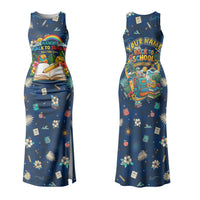 Personalized Hawaii Back To School Aloha Learning Family Matching Tank Maxi Dress and Hawaiian Shirt Retro Rainbow open Notebook with Pineapple and Hibiscus Flowers TS04 Mom's Dress Blue - Polynesian Pride