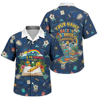 Personalized Hawaii Back To School Aloha Learning Family Matching Tank Maxi Dress and Hawaiian Shirt Retro Rainbow open Notebook with Pineapple and Hibiscus Flowers TS04 Son's Shirt Blue - Polynesian Pride