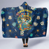 Personalized Hawaii Back To School Aloha Learning Hooded Blanket Retro Rainbow open Notebook with Pineapple and Hibiscus Flowers TS04 One Size Blue - Polynesian Pride