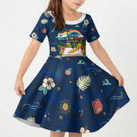 Personalized Hawaii Back To School Aloha Learning Kid Short Sleeve Dress Retro Rainbow open Notebook with Pineapple and Hibiscus Flowers TS04 KID Blue - Polynesian Pride