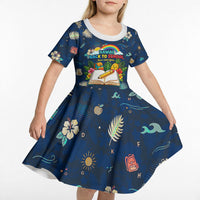 Personalized Hawaii Back To School Aloha Learning Kid Short Sleeve Dress Retro Rainbow open Notebook with Pineapple and Hibiscus Flowers TS04 - Polynesian Pride