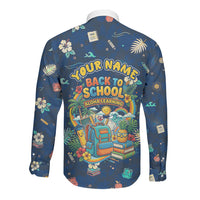 Personalized Hawaii Back To School Aloha Learning Long Sleeve Button Shirt Retro Rainbow open Notebook with Pineapple and Hibiscus Flowers TS04 - Polynesian Pride