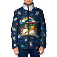 Personalized Hawaii Back To School Aloha Learning Padded Jacket Retro Rainbow open Notebook with Pineapple and Hibiscus Flowers TS04 Men Blue - Polynesian Pride