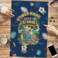 Personalized Hawaii Back To School Aloha Learning Puzzle Retro Rainbow open Notebook with Pineapple and Hibiscus Flowers TS04 Blue - Polynesian Pride