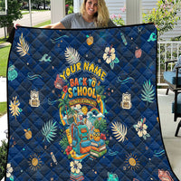 Personalized Hawaii Back To School Aloha Learning Quilt Retro Rainbow open Notebook with Pineapple and Hibiscus Flowers TS04 Blue - Polynesian Pride