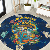 Personalized Hawaii Back To School Aloha Learning Round Carpet Retro Rainbow open Notebook with Pineapple and Hibiscus Flowers TS04 Blue - Polynesian Pride