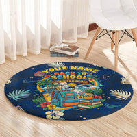 Personalized Hawaii Back To School Aloha Learning Round Carpet Retro Rainbow open Notebook with Pineapple and Hibiscus Flowers TS04 - Polynesian Pride