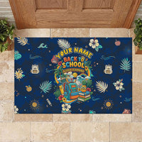 Personalized Hawaii Back To School Aloha Learning Rubber Doormat Retro Rainbow open Notebook with Pineapple and Hibiscus Flowers TS04 Blue - Polynesian Pride