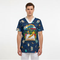 Personalized Hawaii Back To School Aloha Learning Scrub Top Retro Rainbow open Notebook with Pineapple and Hibiscus Flowers TS04 - Polynesian Pride