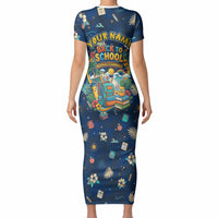 Personalized Hawaii Back To School Aloha Learning Short Sleeve Bodycon Dress Retro Rainbow open Notebook with Pineapple and Hibiscus Flowers TS04 - Polynesian Pride