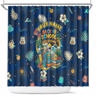 Personalized Hawaii Back To School Aloha Learning Shower Curtain Retro Rainbow open Notebook with Pineapple and Hibiscus Flowers TS04 Blue - Polynesian Pride