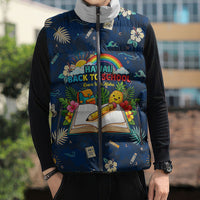 Personalized Hawaii Back To School Aloha Learning Sleeveless Puffer Jacket Retro Rainbow open Notebook with Pineapple and Hibiscus Flowers TS04 - Polynesian Pride