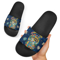 Personalized Hawaii Back To School Aloha Learning Slide Sandals Retro Rainbow open Notebook with Pineapple and Hibiscus Flowers TS04 - Polynesian Pride