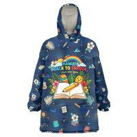 Personalized Hawaii Back To School Aloha Learning Wearable Blanket Hoodie Retro Rainbow open Notebook with Pineapple and Hibiscus Flowers TS04 One Size Blue - Polynesian Pride