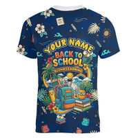 Personalized Hawaii Back To School Aloha Learning Women V-Neck T-Shirt Retro Rainbow open Notebook with Pineapple and Hibiscus Flowers TS04 - Polynesian Pride