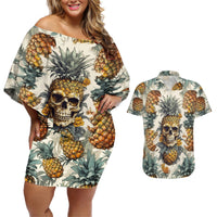 Pineapple Skull Couples Matching Off Shoulder Short Dress and Hawaiian Shirt Summer Paradise TS04 - Polynesian Pride