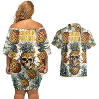 Pineapple Skull Couples Matching Off Shoulder Short Dress and Hawaiian Shirt Summer Paradise TS04 Multicolor - Polynesian Pride
