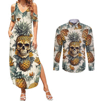 Pineapple Skull Couples Matching Summer Maxi Dress and Long Sleeve Button Shirts Summer Paradise TS04 - Polynesian Pride