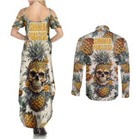 Pineapple Skull Couples Matching Summer Maxi Dress and Long Sleeve Button Shirts Summer Paradise TS04 Multicolor - Polynesian Pride