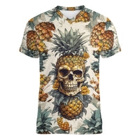 Pineapple Skull Women V Neck T Shirt Summer Paradise TS04 - Polynesian Pride