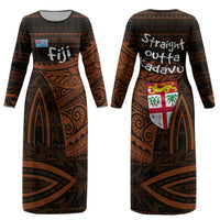 Straight Outta Kadavu Fiji Couples Matching Long Sleeve Bodycon Dress and Hawaiian Shirt Tribal Polynesian Tattoo Coat Of Arms Flag TS04 - Polynesian Pride