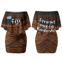 Straight Outta Kadavu Fiji Couples Matching Off Shoulder Short Dress and Hawaiian Shirt Tribal Polynesian Tattoo Coat Of Arms Flag TS04 - Polynesian Pride