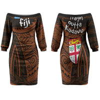 Straight Outta Kadavu Fiji Couples Matching Off The Shoulder Long Sleeve Dress and Hawaiian Shirt Tribal Polynesian Tattoo Coat Of Arms Flag TS04 - Polynesian Pride