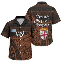 Straight Outta Kadavu Fiji Family Matching Summer Maxi Dress and Hawaiian Shirt Tribal Polynesian Tattoo Coat Of Arms Flag TS04 Son's Shirt Brown Black - Polynesian Pride