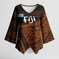 Straight Outta Kadavu Fiji Kimono Sleeve Blouse Tribal Polynesian Tattoo Coat Of Arms Flag TS04 Female Brown Black - Polynesian Pride