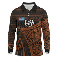 Straight Outta Kadavu Fiji Long Sleeve Polo Shirt Tribal Polynesian Tattoo Coat Of Arms Flag TS04 Brown Black - Polynesian Pride