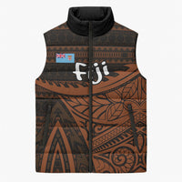 Straight Outta Kadavu Fiji Sleeveless Puffer Jacket Tribal Polynesian Tattoo Coat Of Arms Flag TS04 Unisex Brown Black - Polynesian Pride