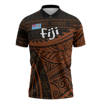 Straight Outta Kadavu Fiji Zipper Polo Shirt Tribal Polynesian Tattoo Coat Of Arms Flag TS04 Brown Black - Polynesian Pride