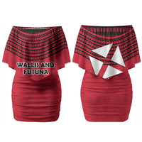 Wallis And Futuna Family Matching Off Shoulder Short Dress and Hawaiian Shirt Polynesian Tattoo Flag Map TS04 Mom's Dress Red Black - Polynesian Pride