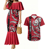 Wallis And Futuna Couples Matching Mermaid Dress and Hawaiian Shirt Tribal Polynesian Tattoo Flag Motif TS04 Red Black - Polynesian Pride