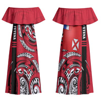 Wallis And Futuna Couples Matching Off Shoulder Maxi Dress and Hawaiian Shirt Tribal Polynesian Tattoo Flag Motif TS04 - Polynesian Pride