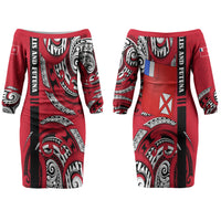 Wallis And Futuna Couples Matching Off The Shoulder Long Sleeve Dress and Hawaiian Shirt Tribal Polynesian Tattoo Flag Motif TS04 - Polynesian Pride
