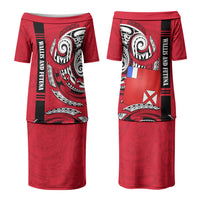Wallis And Futuna Couples Matching Puletasi and Long Sleeve Button Shirt Tribal Polynesian Tattoo Flag Motif TS04 - Polynesian Pride