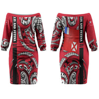 Wallis And Futuna Family Matching Off The Shoulder Long Sleeve Dress and Hawaiian Shirt Tribal Polynesian Tattoo Flag Motif TS04 Mom's Dress Red Black - Polynesian Pride