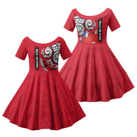 Wallis And Futuna Family Matching Off Shoulder Short Dress and Hawaiian Shirt Tribal Polynesian Tattoo Flag Motif TS04 Daughter's Dress Red Black - Polynesian Pride