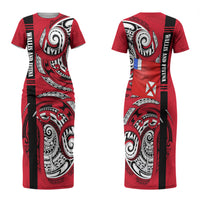 Wallis And Futuna Family Matching Short Sleeve Bodycon Dress and Hawaiian Shirt Tribal Polynesian Tattoo Flag Motif TS04 Mom's Dress Red Black - Polynesian Pride