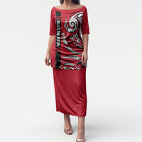 Wallis And Futuna Puletasi Tribal Polynesian Tattoo Flag Motif TS04 Long Dress Red Black - Polynesian Pride