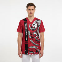 Wallis And Futuna Scrub Top Tribal Polynesian Tattoo Flag Motif TS04 - Polynesian Pride