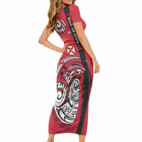 Wallis And Futuna Short Sleeve Bodycon Dress Tribal Polynesian Tattoo Flag Motif TS04 - Polynesian Pride