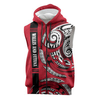 Wallis And Futuna Sleeveless Zip Hoodie Tribal Polynesian Tattoo Flag Motif TS04 Red Black - Polynesian Pride