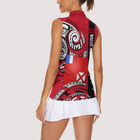 Wallis And Futuna Women Sleeveless Polo Shirt Tribal Polynesian Tattoo Flag Motif TS04 - Polynesian Pride