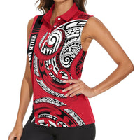 Wallis And Futuna Women Sleeveless Polo Shirt Tribal Polynesian Tattoo Flag Motif TS04 - Polynesian Pride