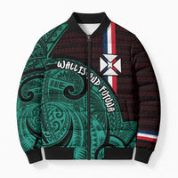 Wallis And Futuna Bomber Puffer Jacket Tribal Polynesian Tattoo Heritage Cross Flag TS04 Unisex Green Black - Polynesian Pride